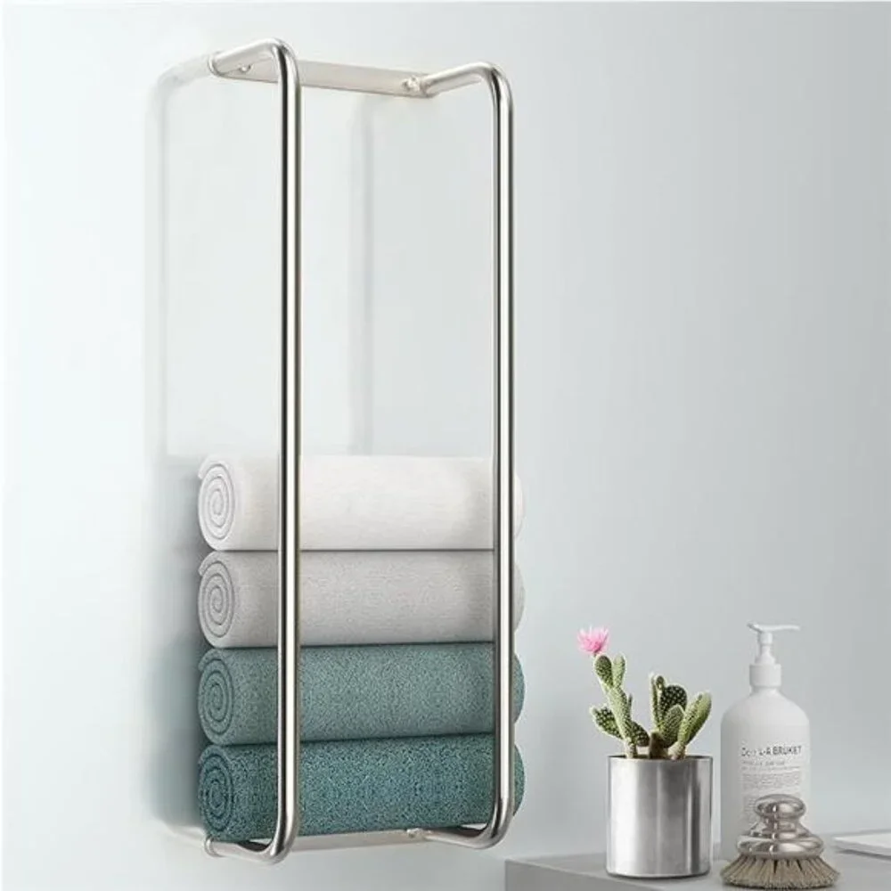 Stainless Steel Wall-Mounted Bathroom Towel Rack and Organizer for Rolled Towels
